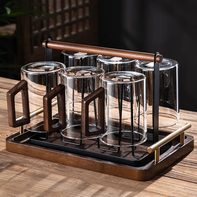 耐高温玻璃茶杯6只装客人杯套装男士泡茶专用喝水杯子大容量带把