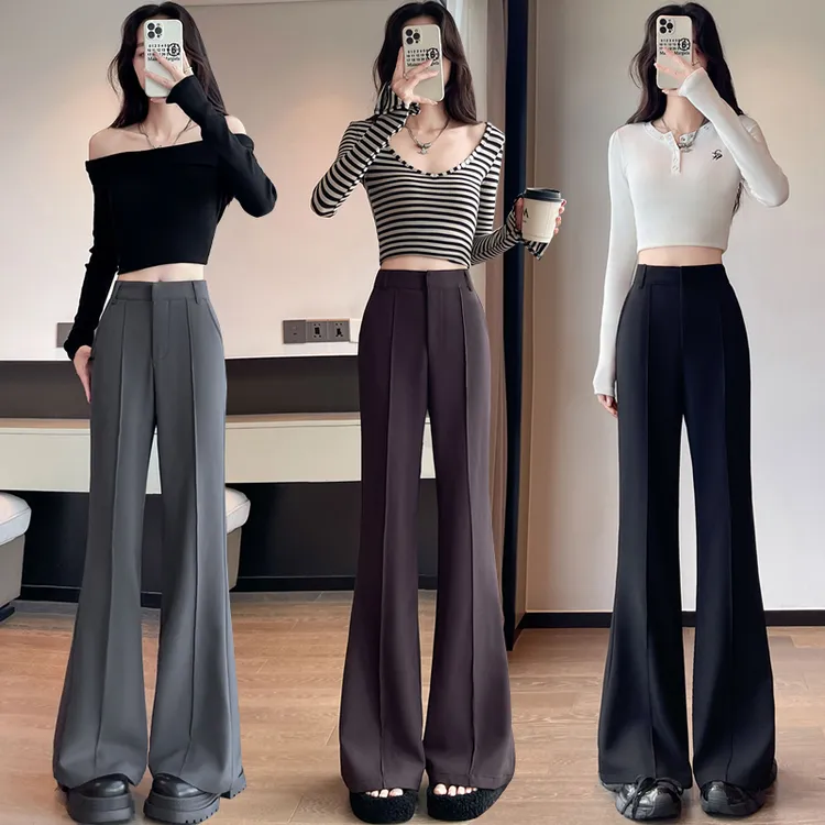 西装微喇裤女2025秋季高腰显瘦垂感喇叭裤休闲直筒拖地马蹄裤