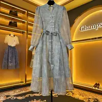 【薄荷曼波】{薇薇}法式温柔风蝴蝶印花绑带气质设计连衣裙-83255