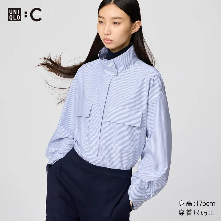 优衣库合作款/女装棉质立领衬衫式茄克/长袖25秋冬新款481429