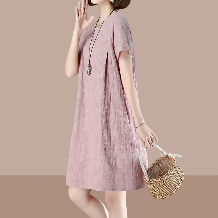 胖MM妈妈2025年夏季新款纯棉连衣裙女中长款加肥大码女装休闲中年