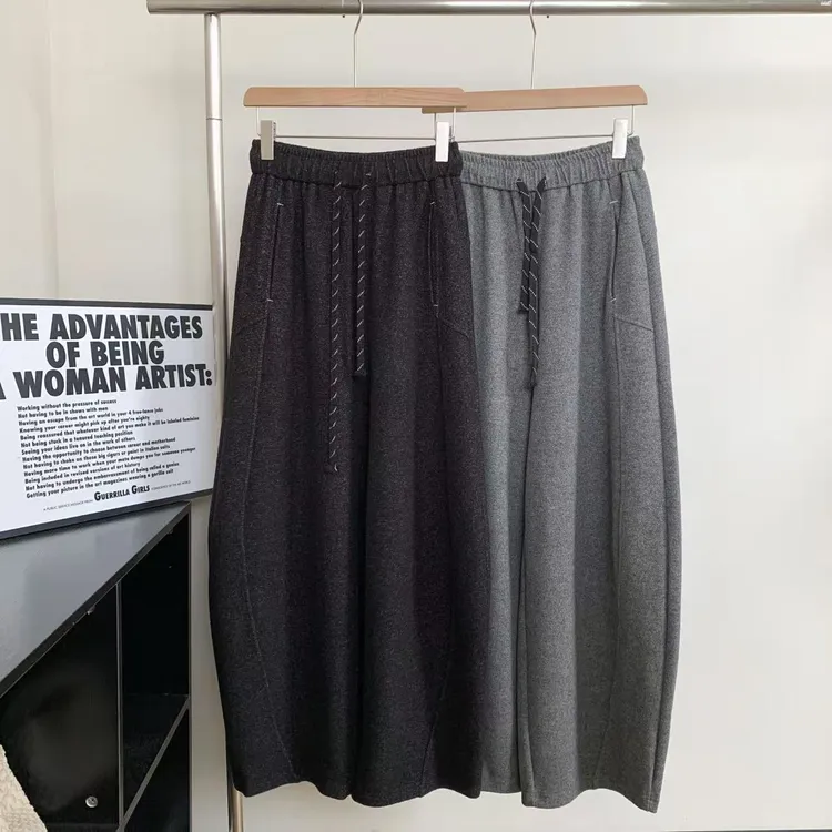 加绒加厚糯米绒慵懒小个子裤子女2025冬季新款宽松卫裤弯刀阔腿裤