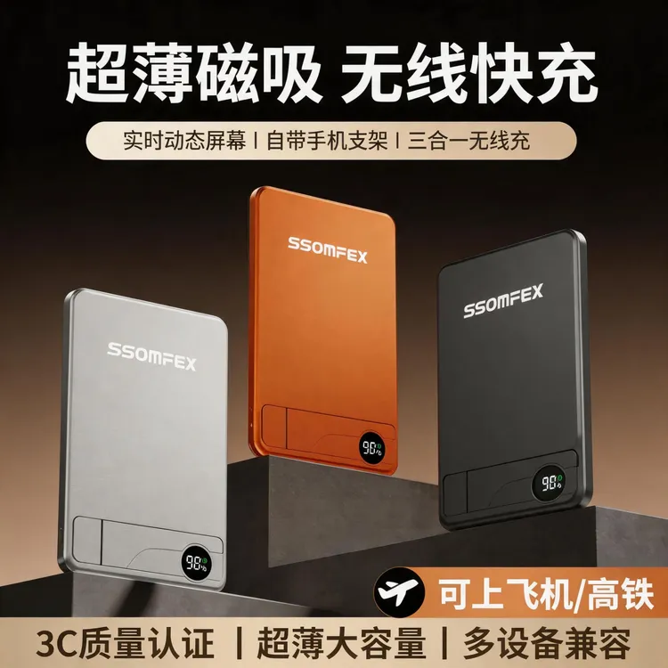 SSOMFEX【3C认证】超薄智能折叠支架磁吸q12外接电池无线快充商品图