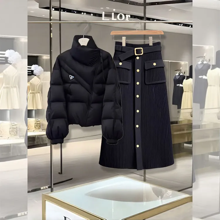 冬季新款棉服外套女时尚百搭设计感半身裙气质轻熟风减龄一整套装