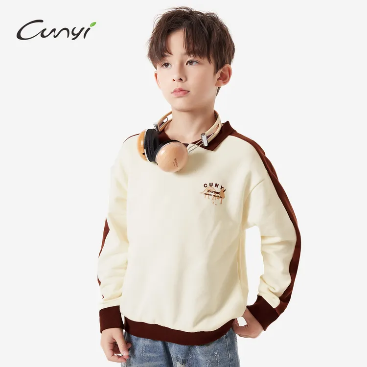 纯一良品童装儿童卫衣2025秋季中大童复古学院风撞色翻领套头衫