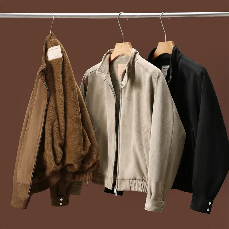 秋冬季男士麂皮绒底特律外套加绒加厚保暖时尚百搭立领夹克68026
