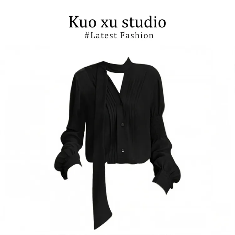 高级感法式气质v领长袖衬衫女2025秋季新款宽松显瘦别致绝美上衣