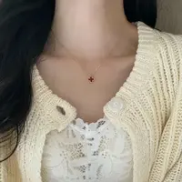 钛钢项链 木木（RZ7507）预售 49厘米 迷你红色四叶草项链