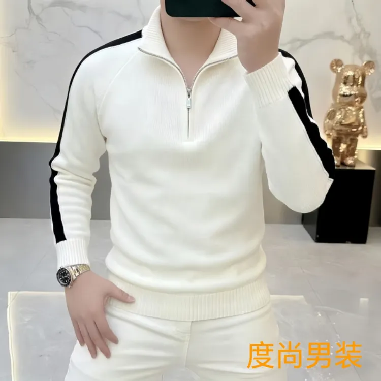 2025秋冬新款男士高品质时尚百搭休闲新款拉链针织衫长袖