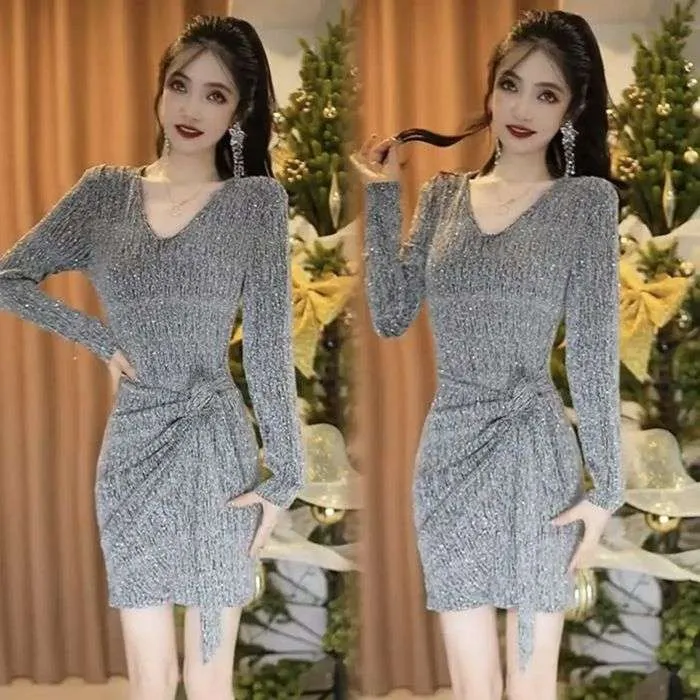 2025秋季新款法式性感满星钻绑带包臀裙女时尚修身显瘦气质连衣裙