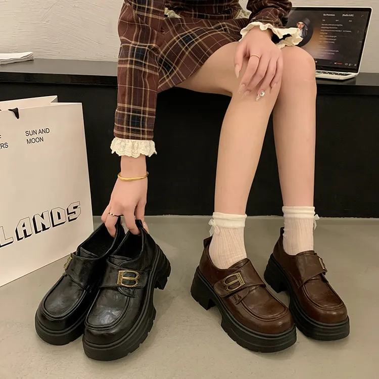 厚底增高小皮鞋女2025秋季新款小个子百搭乐福鞋英伦风玛丽珍单鞋