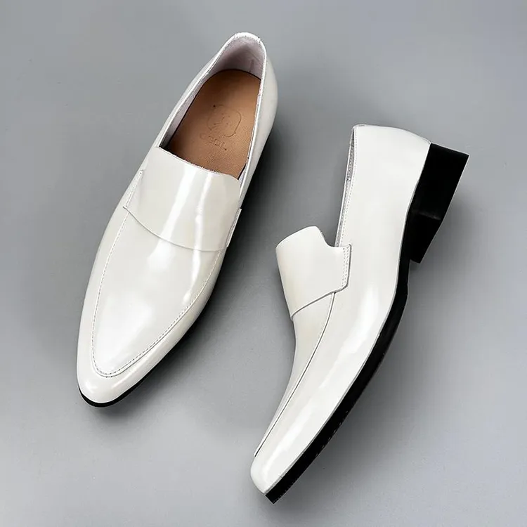 2025一脚蹬白色皮鞋男士夏季透气正装商务鞋韩版尖头乐福鞋男套脚
