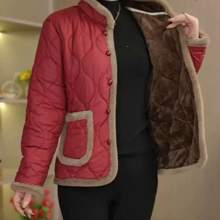 新品妈妈棉袄妈妈装秋冬加绒时尚中老年休闲棉服加厚外套