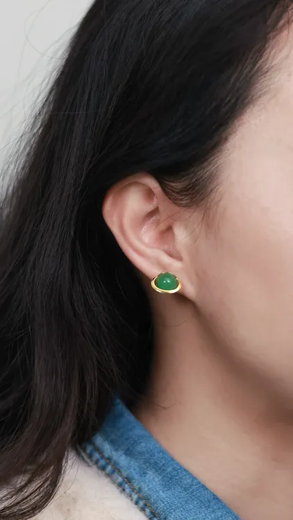 星球｜天然非洲翠独龙玉耳钉｜S925银｜多样性发货 发其一｜