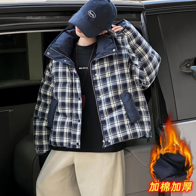 女童冬装棉衣6-12岁加厚格子外套休闲连帽保暖15初中生韩版潮流