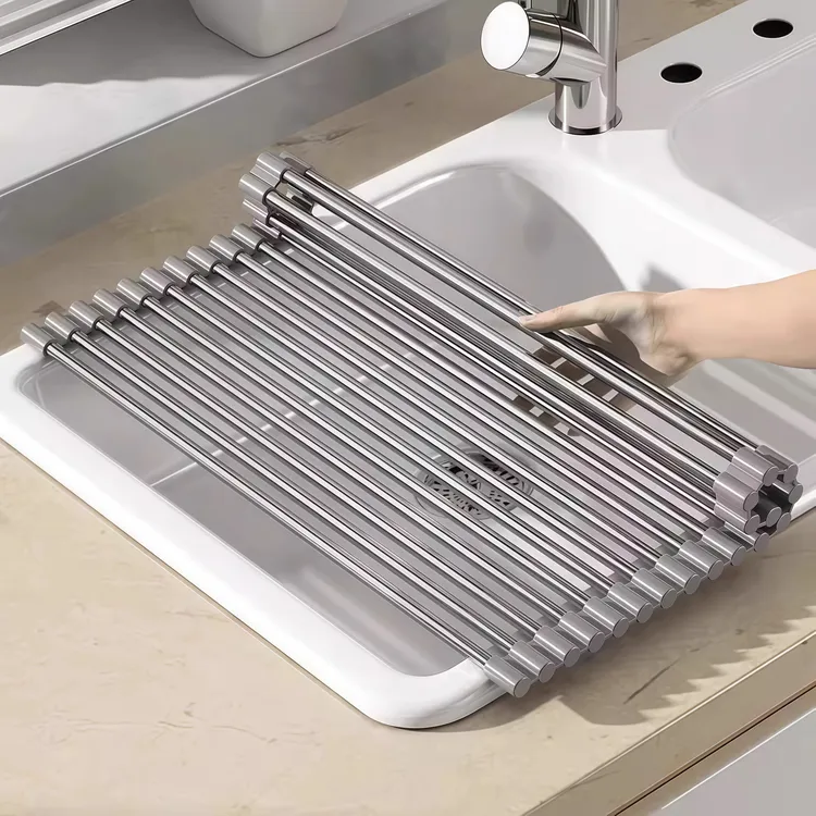 不锈钢厨房水槽沥水架水池碗碟沥水碗盘架可折叠伸缩沥水篮置物架
