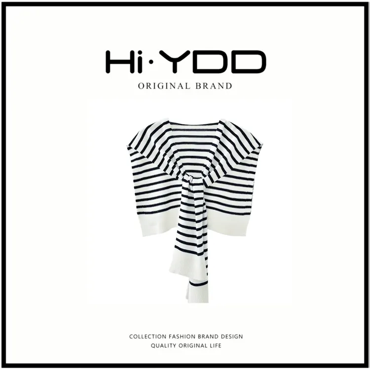 YDD条纹针织外搭小披肩女春夏秋季两用毛线洋气韩版网红小披肩