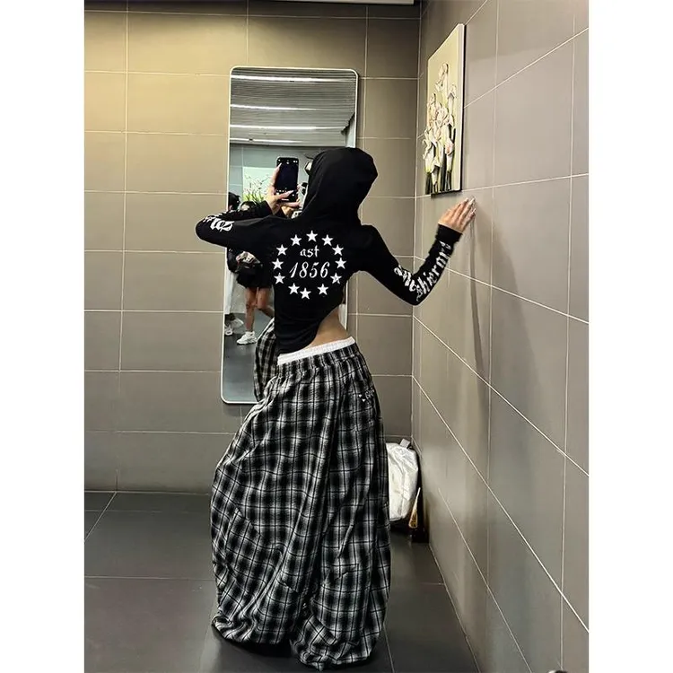 美式时尚字母印花连帽长袖t恤女夏季新辣妹修身显瘦宽松薄衫上衣