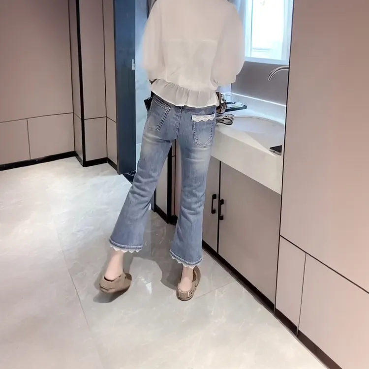 2025夏季新款弹力牛仔裤大码小个子八分微喇裤薄款显瘦洋气喇叭裤