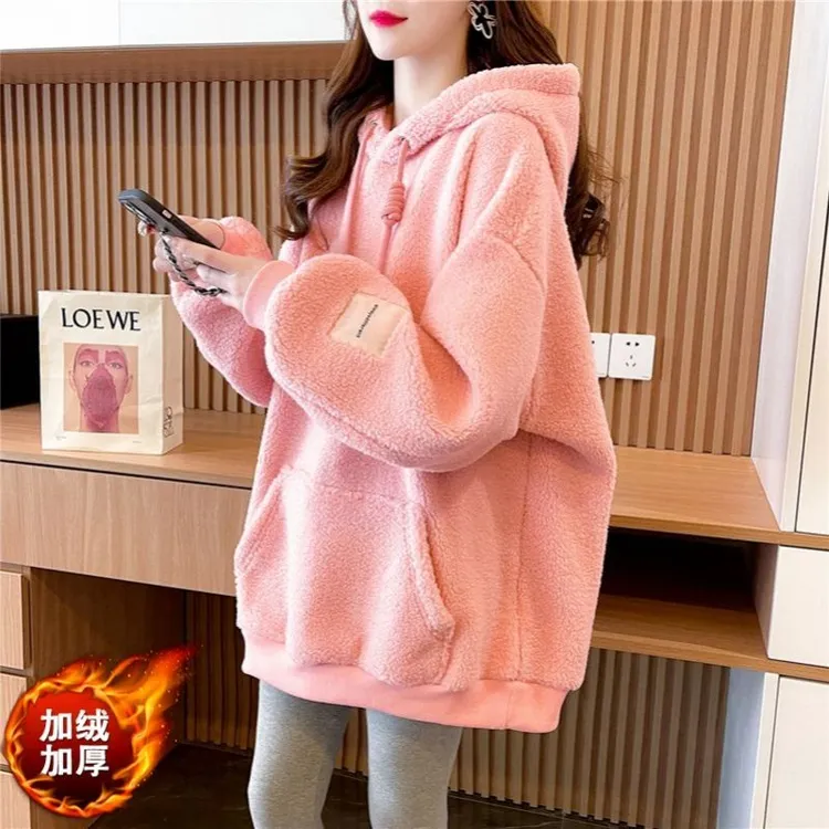 休闲百搭连帽时尚卫衣女慵懒风宽松2026秋冬季上衣加绒加厚外套潮