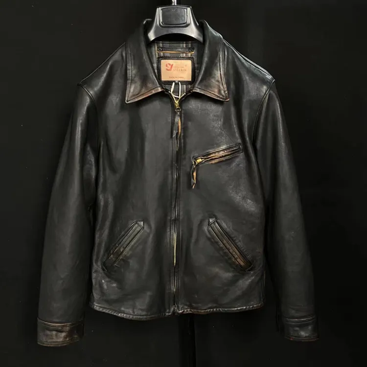 复刻RL版1930 重水洗做旧全植鞣马皮男士翻领休闲机车复古皮衣男