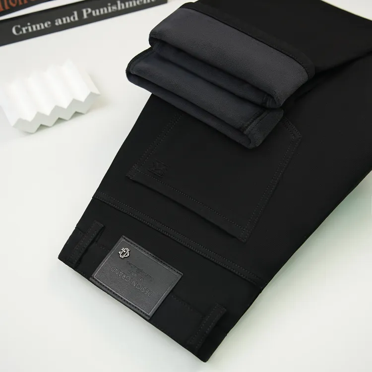 加绒加厚【防褪色】纯黑柔软亲肤高弹男士商务休闲宽松直筒牛仔裤