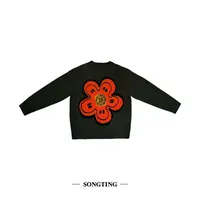 SONG TING｜“有钱花”定制款花朵全羊毛墨绿长款毛衣