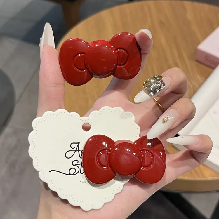 玫红粉红蝴蝶结发夹顶夹韩国网红侧边夹刘海发卡可爱气质少女饰品