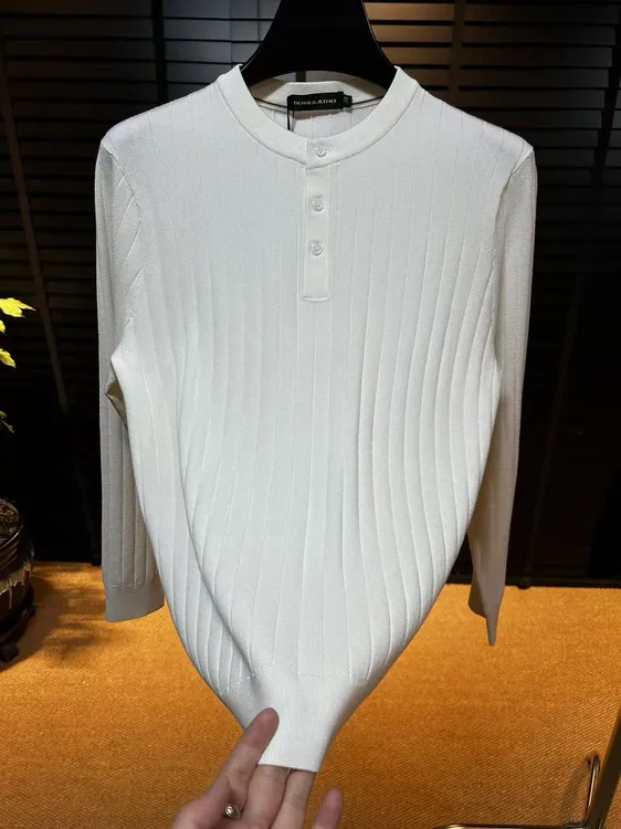 男士新款亨利领针织衫简约老钱风格羊毛针织衫