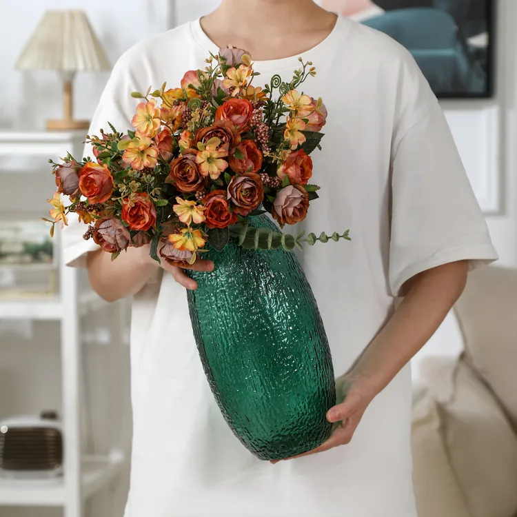 雪柳玻璃花瓶轻奢简约风摆件水培富贵竹马醉木家居客厅桌面插干花