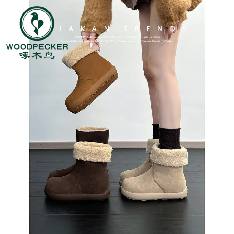 啄木鸟内增高6cm巨好看雪地靴女2025新款冬季加绒棉鞋百搭棉靴女