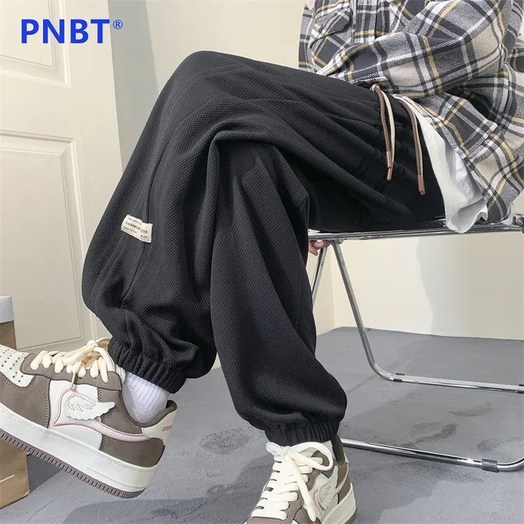 PNBT潮牌美式复古束脚收口休闲裤子长裤男款华夫格宽松运动卫裤