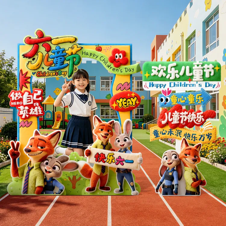 61六一儿童节教室布置场景氛围装饰幼儿园疯狂动物城拍照道具相框
