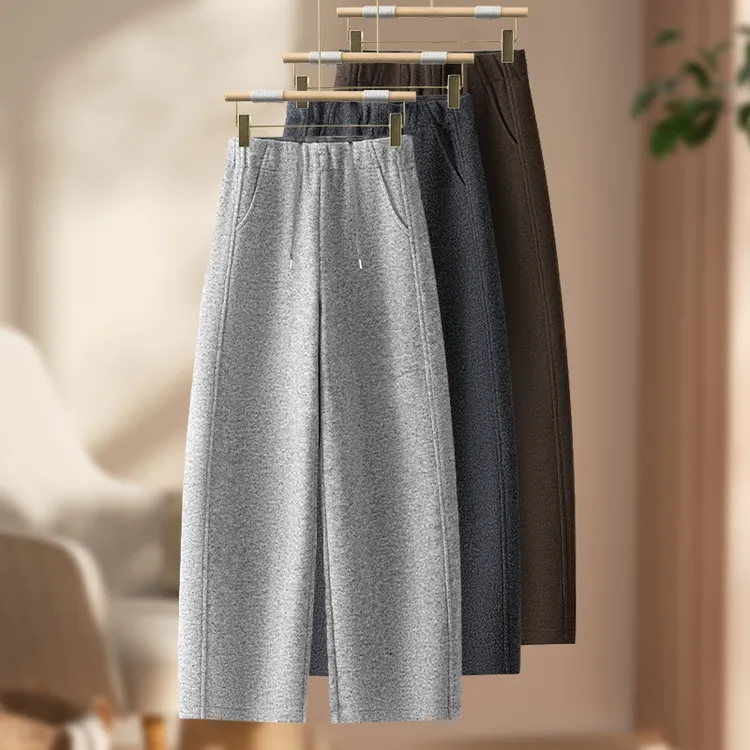 绵羊毛直筒弯刀裤女2025新款高腰窄版香蕉裤气质百搭柔软糯米裤子