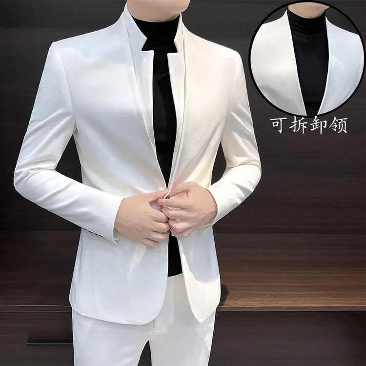 立领西服套装男士2025新款春秋新中式男装中山装休闲西装外套男款