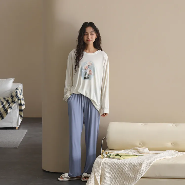 【超柔软】美家臣莫代尔睡衣女春秋新款长袖长裤甜美可爱家居服套