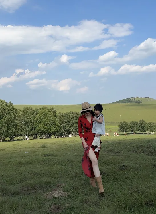 安可拉红 裹身裙一片式优雅时尚气质修身弹力印花长裙连衣裙