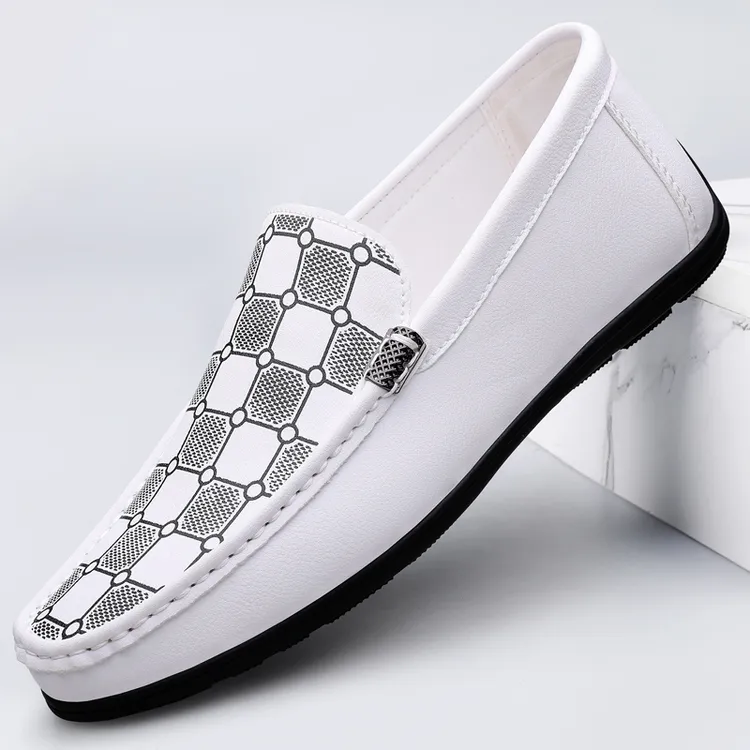 豆豆鞋男款时尚百搭格纹男士皮鞋2025新款透气软底耐磨休闲男鞋子