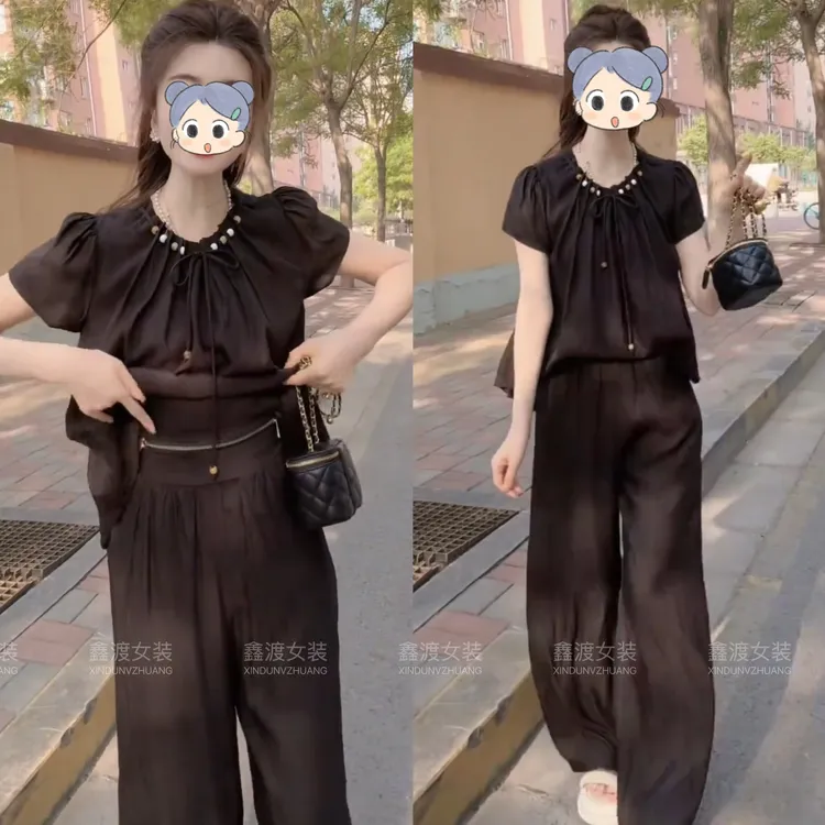 2025春夏新款时尚显瘦气质女士网红洋气两件套百搭款D5140