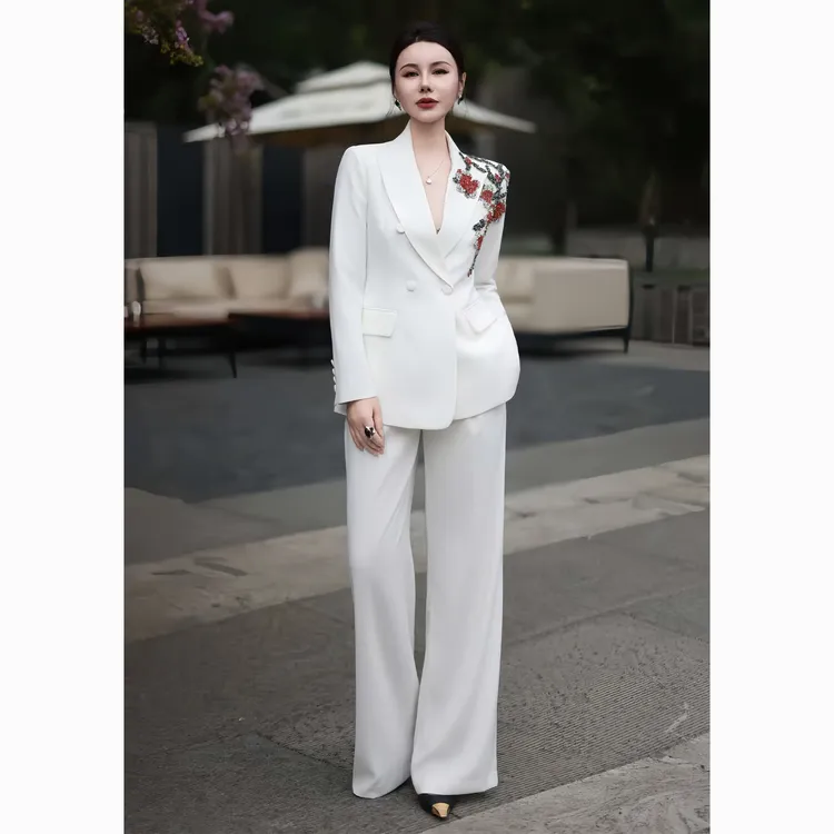 ZEROYK设计师款职业西装套装高级感重工梅花钉珠西服阔腿裤两件套