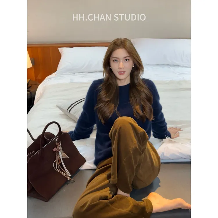  HH.CHAN“拿破仑”100棉RL秋新款浓郁咖直筒灯芯绒长裤HH53S37104