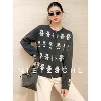  尼采 官方直营｜小熊毛衣｜1oo%绵羊毛 童趣风提花女针织衫25293