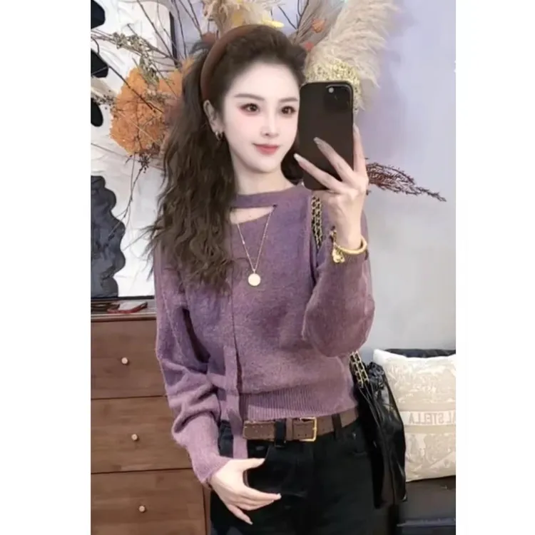 【阳光牛仔】“飘带毛衫”打底针织衫女秋冬宽松显瘦独特漂亮毛衣上衣
