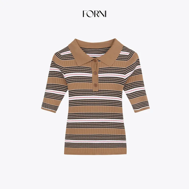 FORNI Miu系Polo 经典M1U风撞色条中袖修身纹polo领针织衫