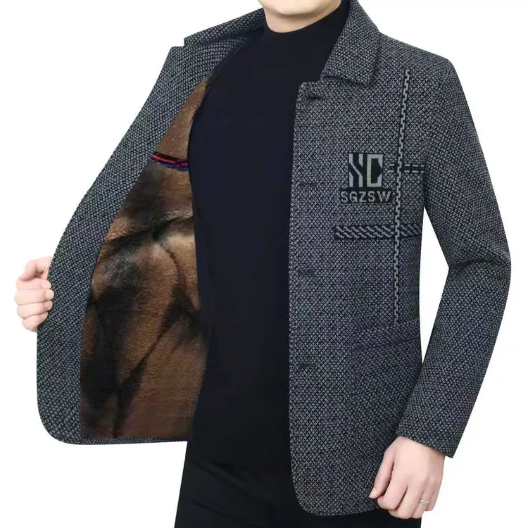 【加绒加厚】爸爸冬装保暖夹克雪尼尔中老年男士防寒翻领外套男装