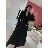 【定制长款】长款双排扣系带网红百搭风衣外套6953