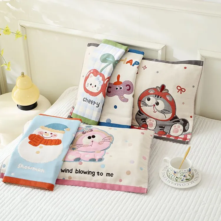 新生儿八层纱布枕巾儿童家用柔软透气加厚卡通宝宝可爱枕头盖巾