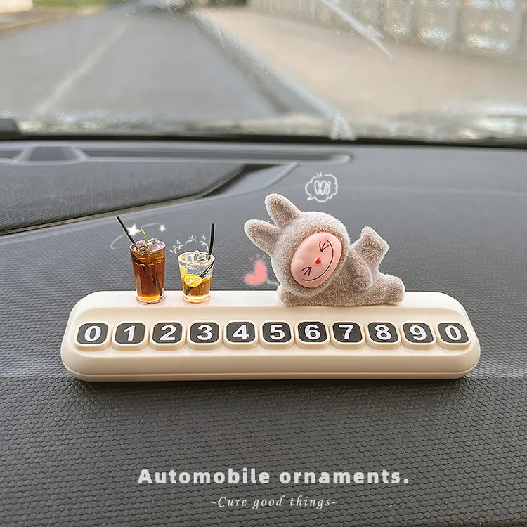 可爱拉布布汽车临时停车牌2025新款车载号码牌挪车电话牌车内摆件