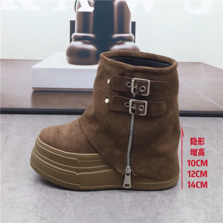 内增高14CM裤管靴女秋冬新款小个子厚底12cm短靴松糕底马丁靴10cm