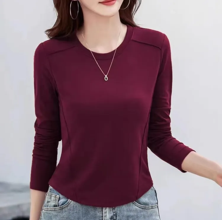 秋冬立领磨毛T恤女款圆领修身长袖t恤冬季百搭时尚内搭